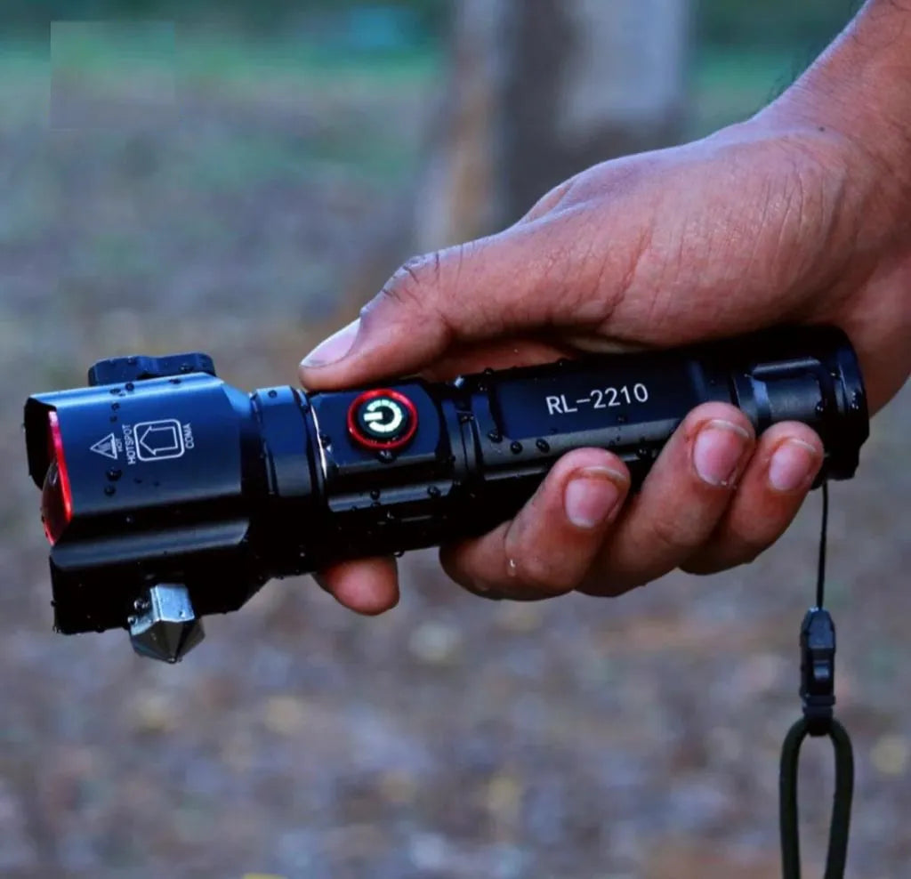 RL-2210 Rechargeable LED Emergency Flashlight 1KM Range | USB Torch with Side Work Light