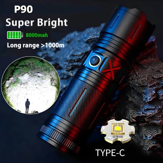 P90 Waterproof Rechargeable LED Emergency Flashlight 2KM Range